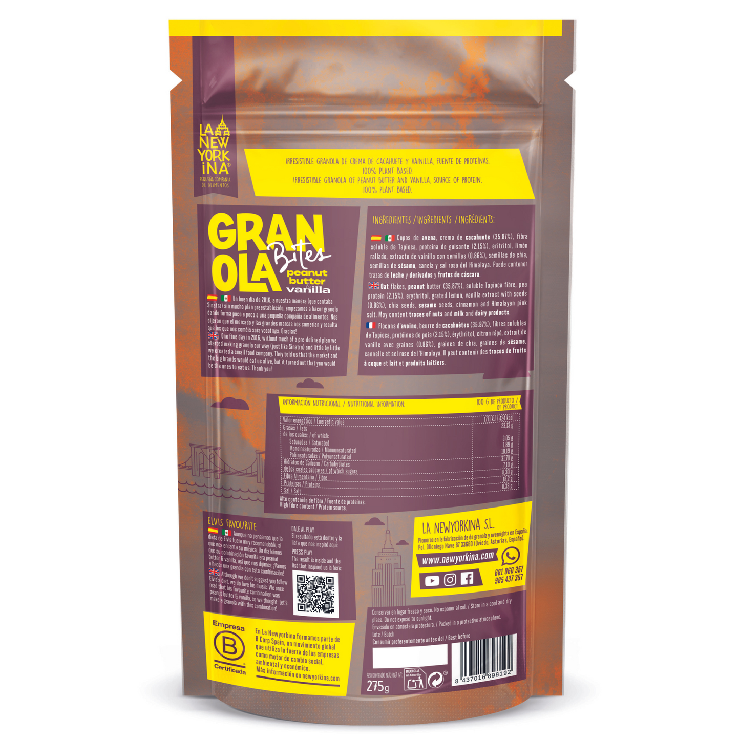 Granola Peanut Butter Vanilla -La Newyorkina - 275g