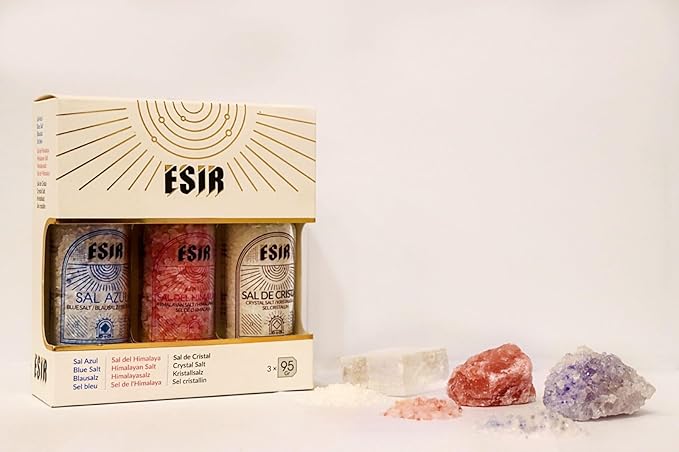 Esir Gourmet Salt Trio Blue, Pink Himalayan & Natural Crystal Salt
