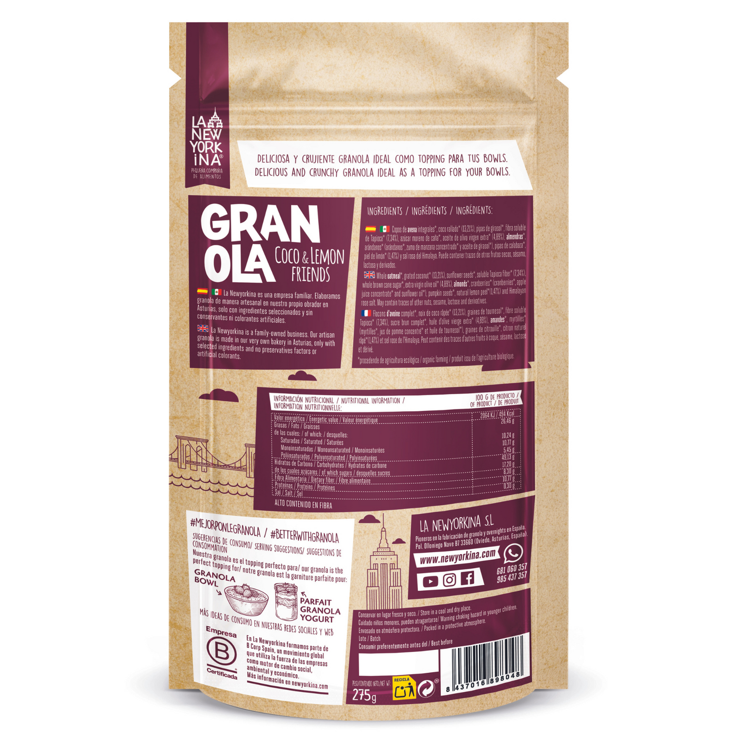 Granola Coconut & Lemon Friends - LA NEWYORKINA- 275g