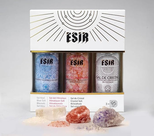 Esir Gourmet Salt Trio Blue, Pink Himalayan & Natural Crystal Salt